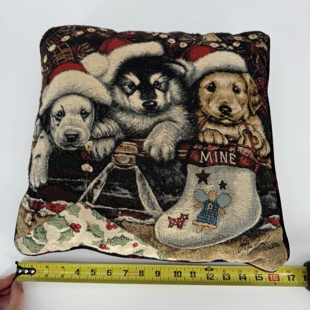 Jenny Newland Christmas Santa Puppy Pillow Husky Dalmatian‎ Spaniel Tapestry